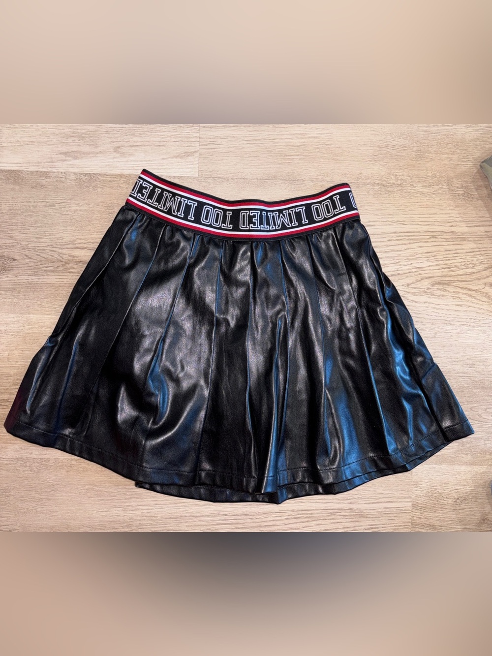 Limited Too Black Faux Leather Skater Skirt with Branded Elastic Waistband